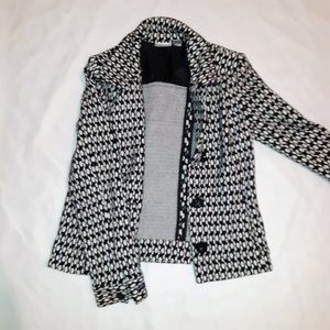 Chicos Black White Patterned Blazer Coat Jacket Size 0 Small (4/6) Cotton Blend